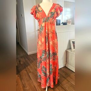 NWT's - SHEIN - Orange Leafy Tropical Print Maxi Dress - Size Large/8-10